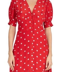 The Kooples Red Polka Dot Midi Dress NWT. Sz 8